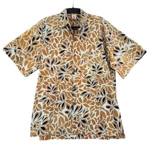 Wayan Natural Wear WNW Button Down Mens XL 100% Cotton Orange Abstract Floral